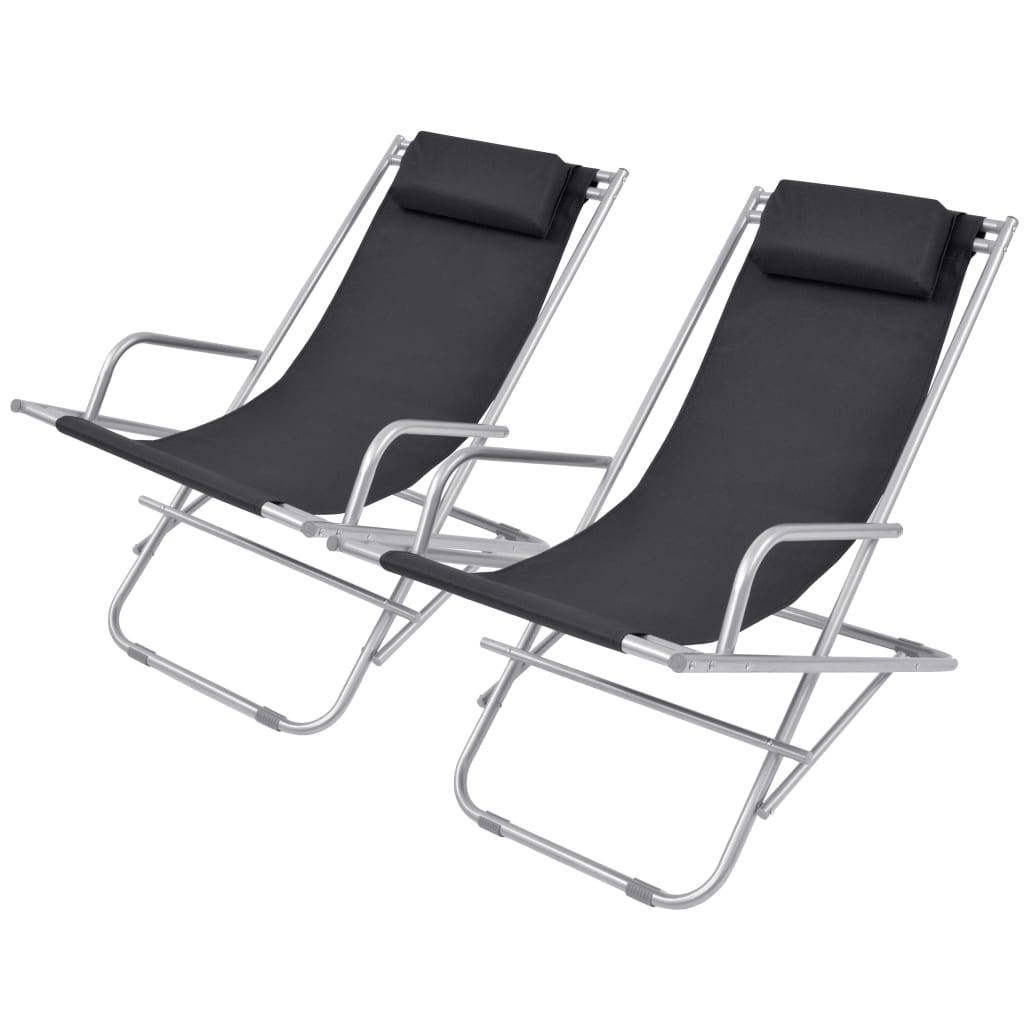 Reclining Deck Chairs 2 pcs Steel Black - Design Hut