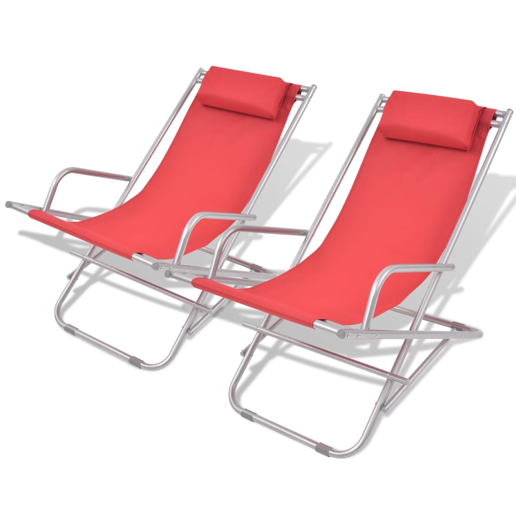 Reclining Deck Chairs 2 pcs Steel Red - Millennium Furniture