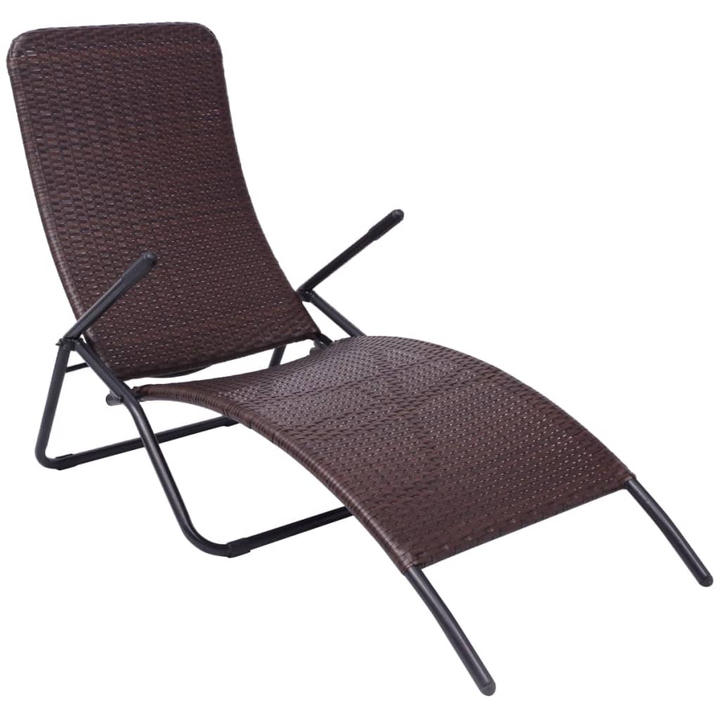 Folding Sun Lounger Poly Rattan Brown - Merlin Deals