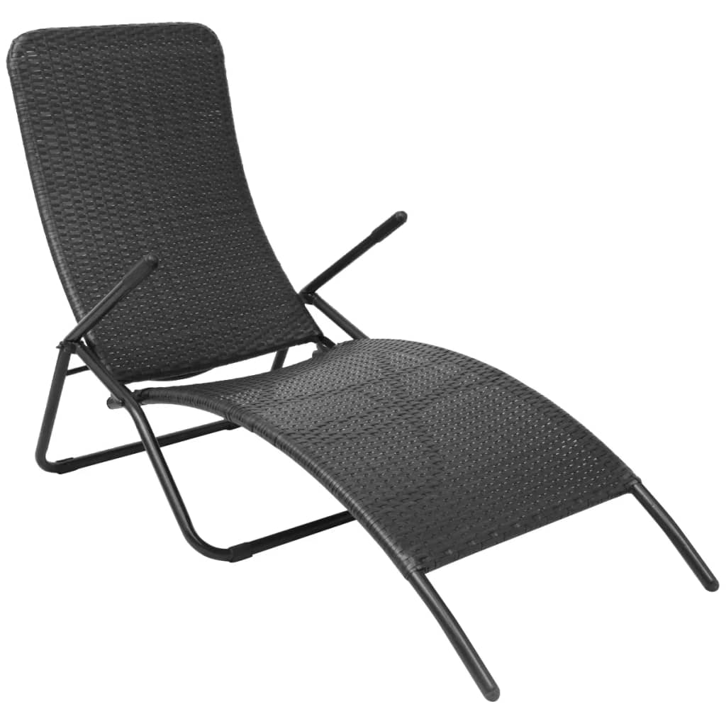 Folding Sun Lounger Poly Rattan Black - Tyrell & Tyrell