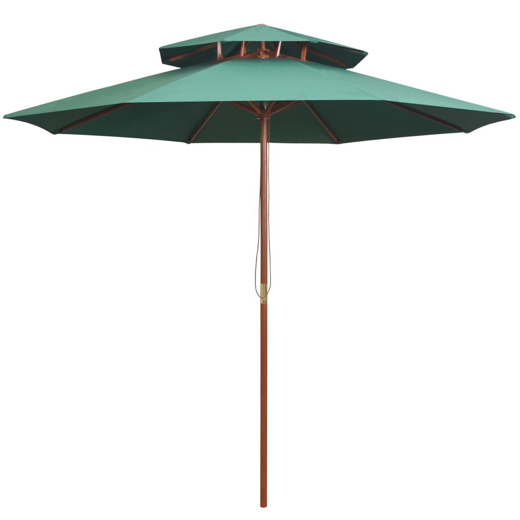 Double Decker Parasol 270x270 cm Wooden Pole Green - R and M Furniture