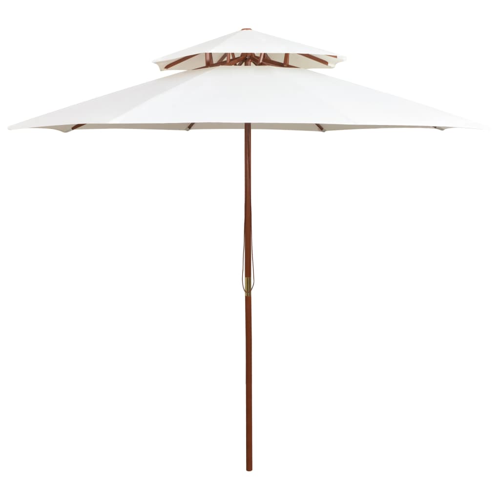 Double Decker Parasol 270x270 cm Wooden Pole Cream White - Unbeatable Bargains