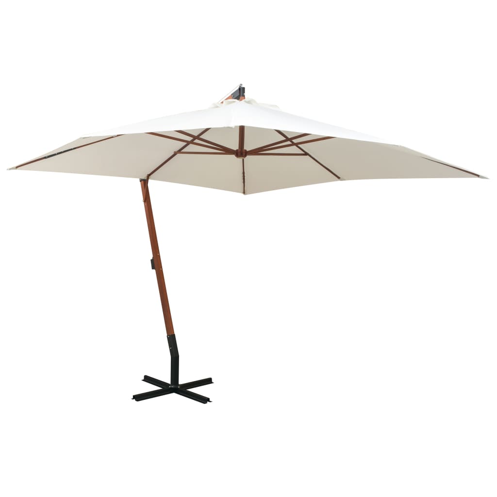 Hanging Parasol 300x300 cm Wooden Pole White - All Things Good