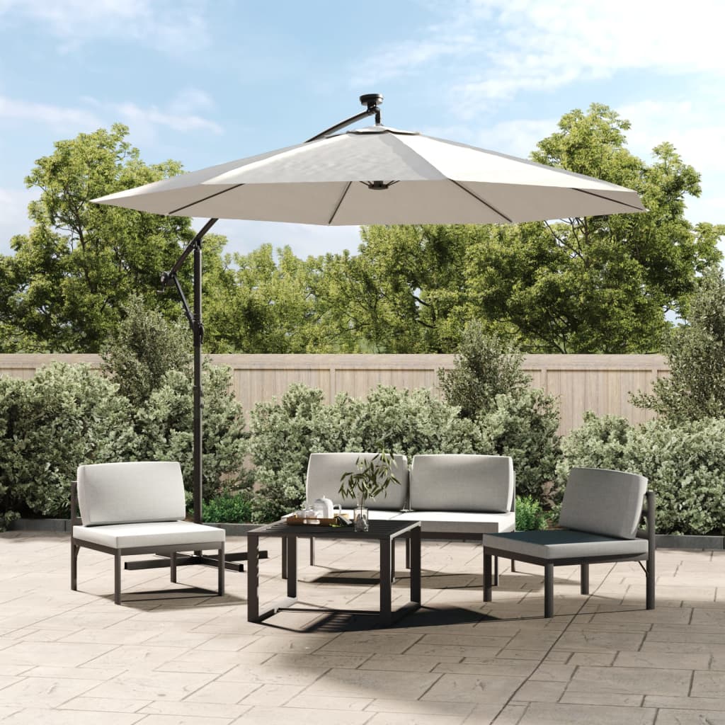 Hanging Parasol with LED Lighting 300 cm Sand Metal Pole - Sid & Sam