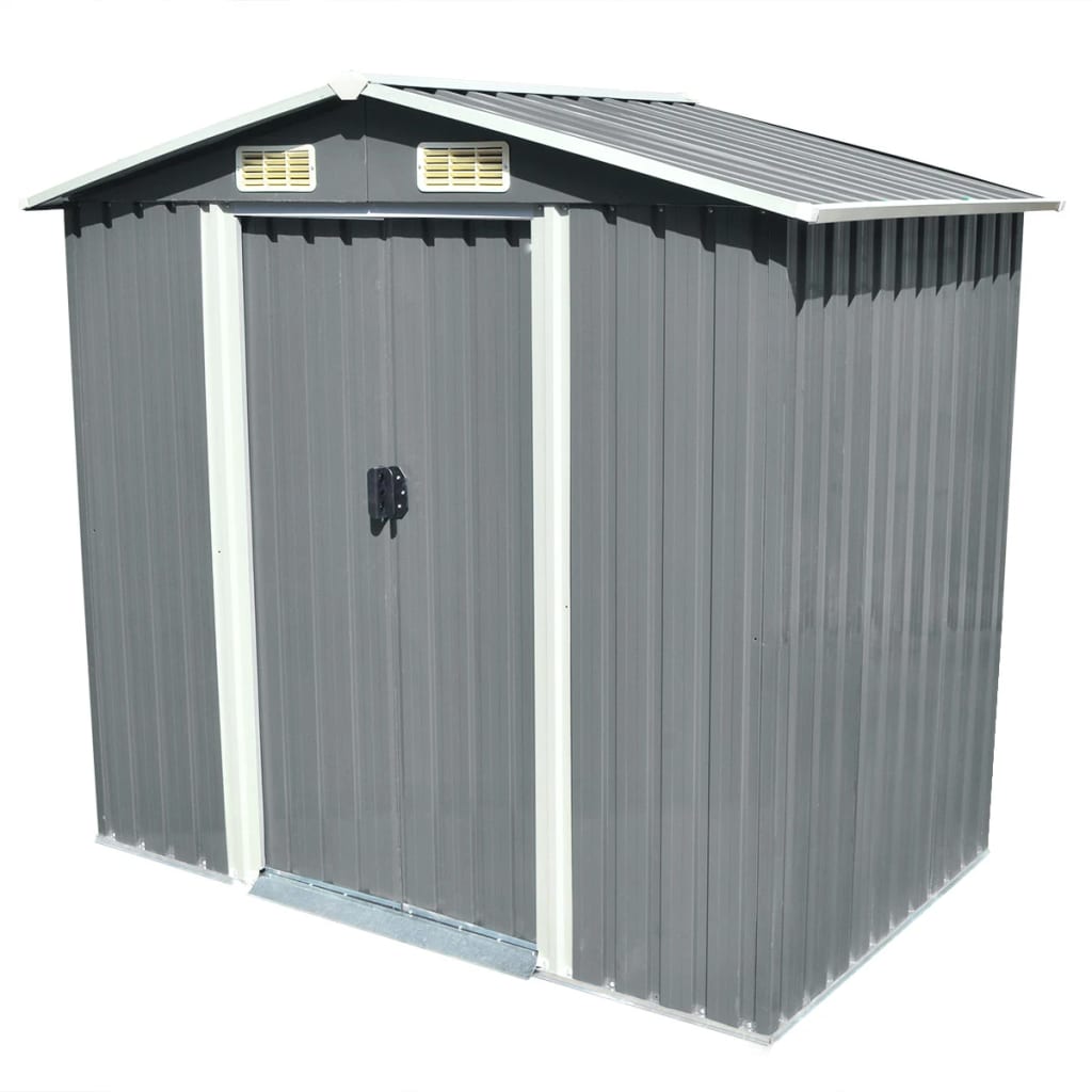 Garden Storage Shed Grey Metal 204x132x186 cm - Discount Dealers