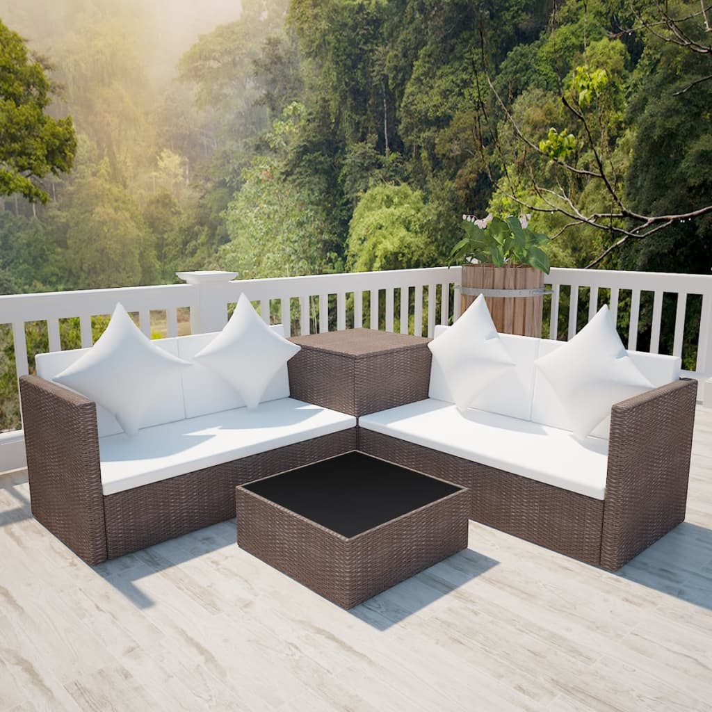 4 Piece Garden Lounge Set with Cushions Poly Rattan Brown - Style and Chic