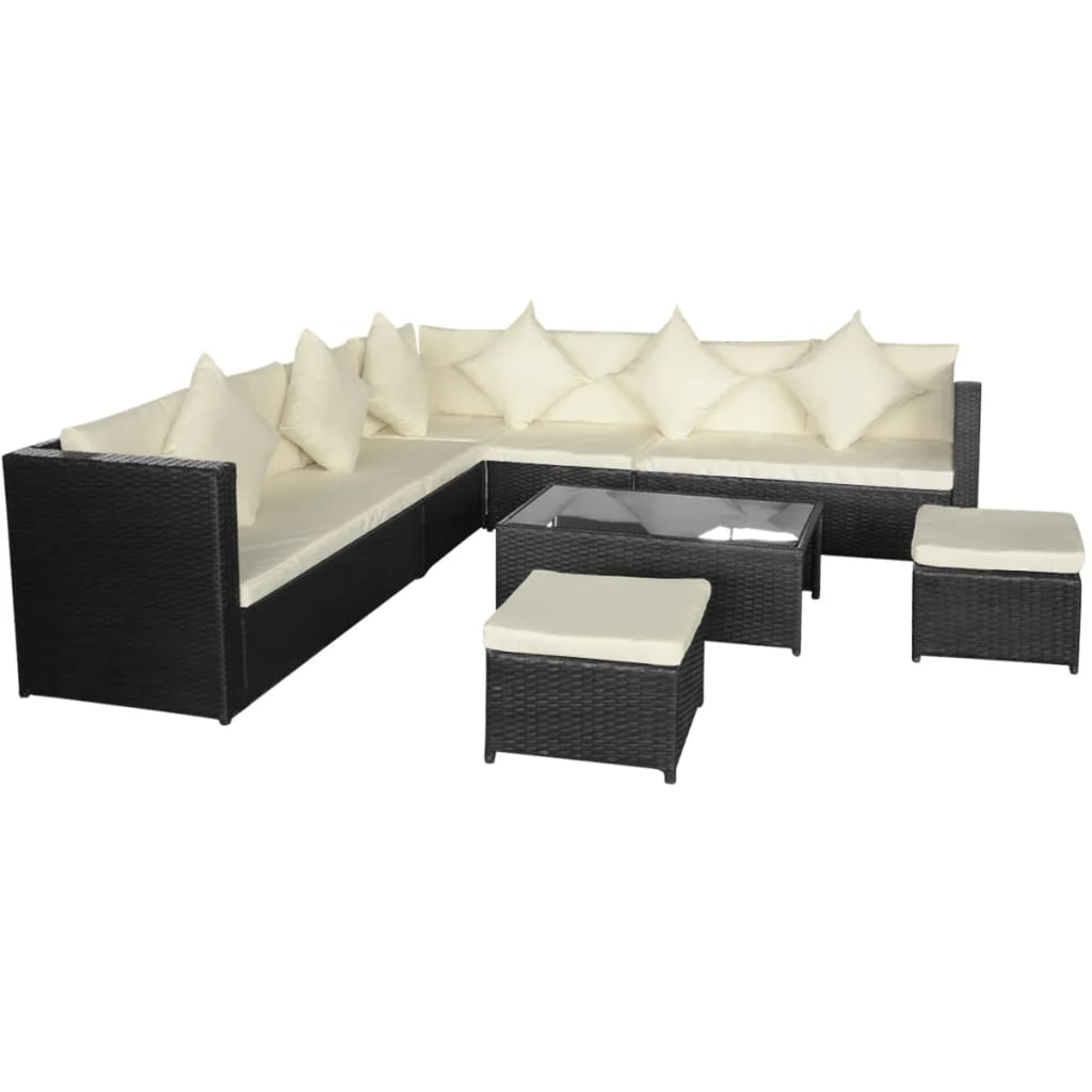 8 Piece Garden Lounge Set with Cushions Poly Rattan Black - Unbeatable Bargains