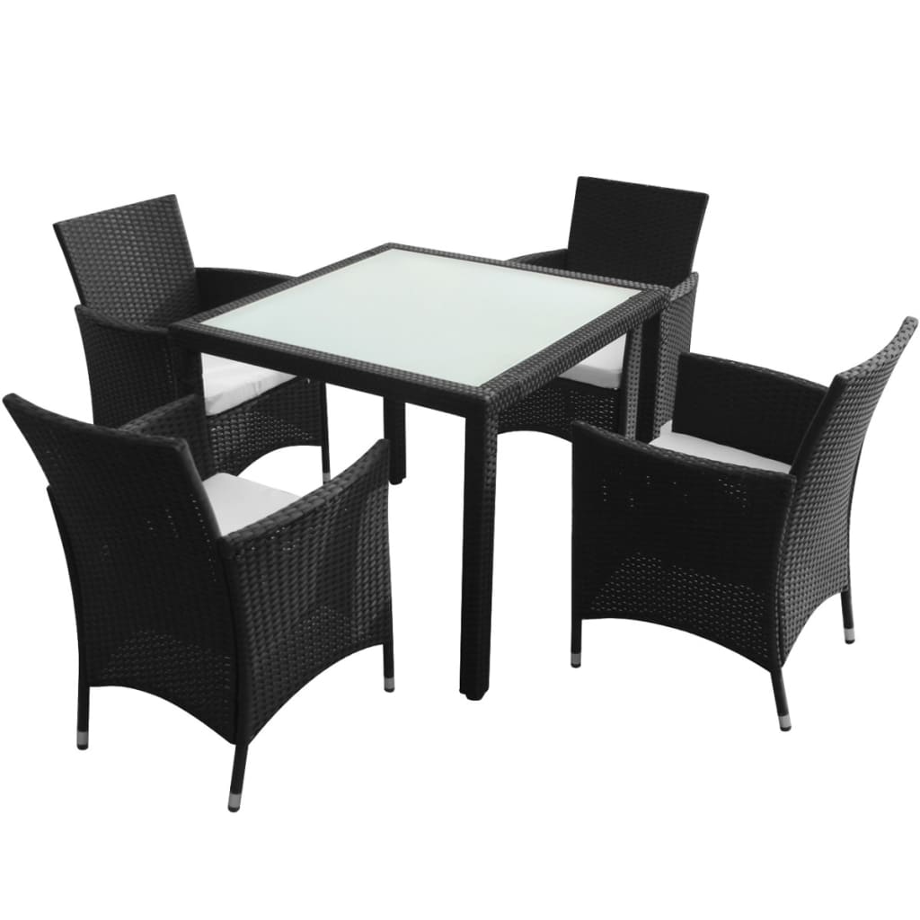 5 Piece Outdoor Dining Set with Cushions Poly Rattan Black - Style and Chic
