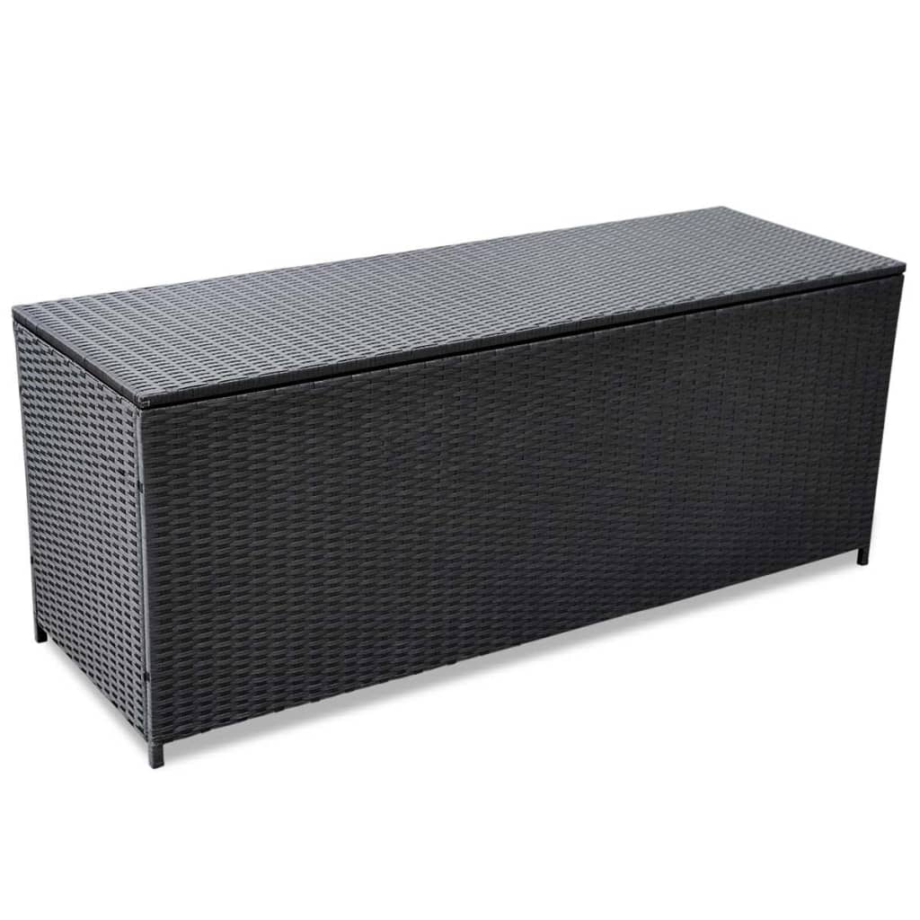 Garden Storage Box Black 150x50x60 cm Poly Rattan - Merkel Designers