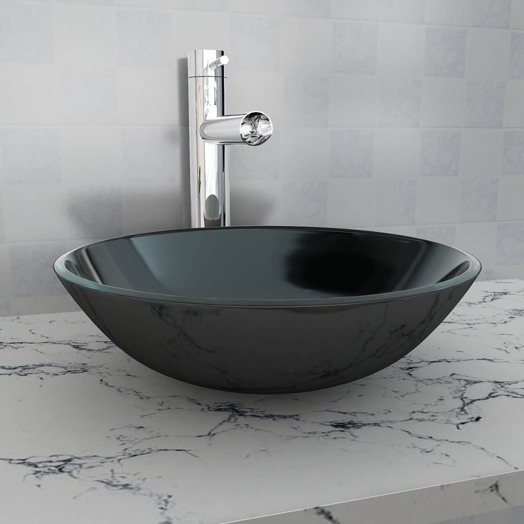 Basin Tempered Glass 42 cm Black - Style and Chic