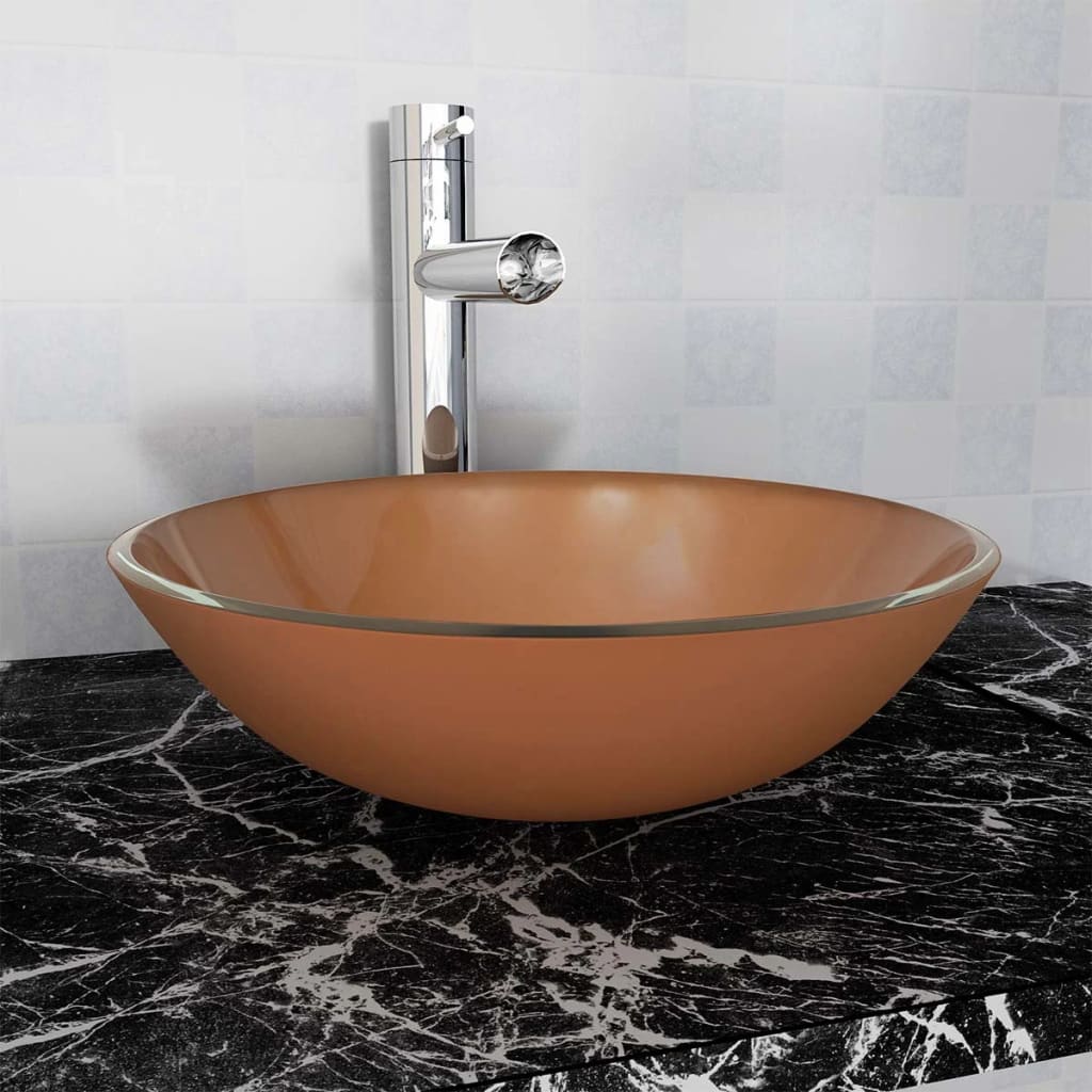 Basin Tempered Glass 42 cm Brown - Millennium Furniture
