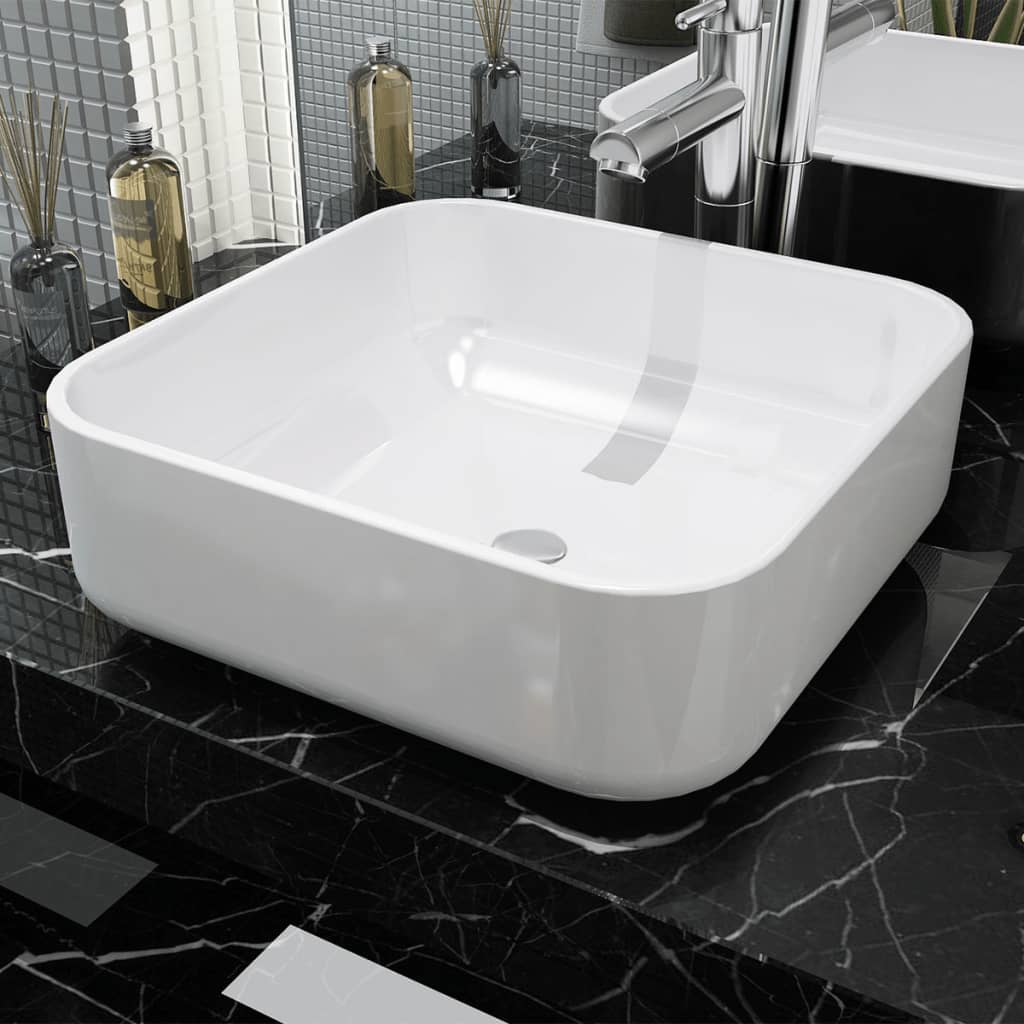 Basin Square Ceramic White 39x39x13.5 cm - Decor Base