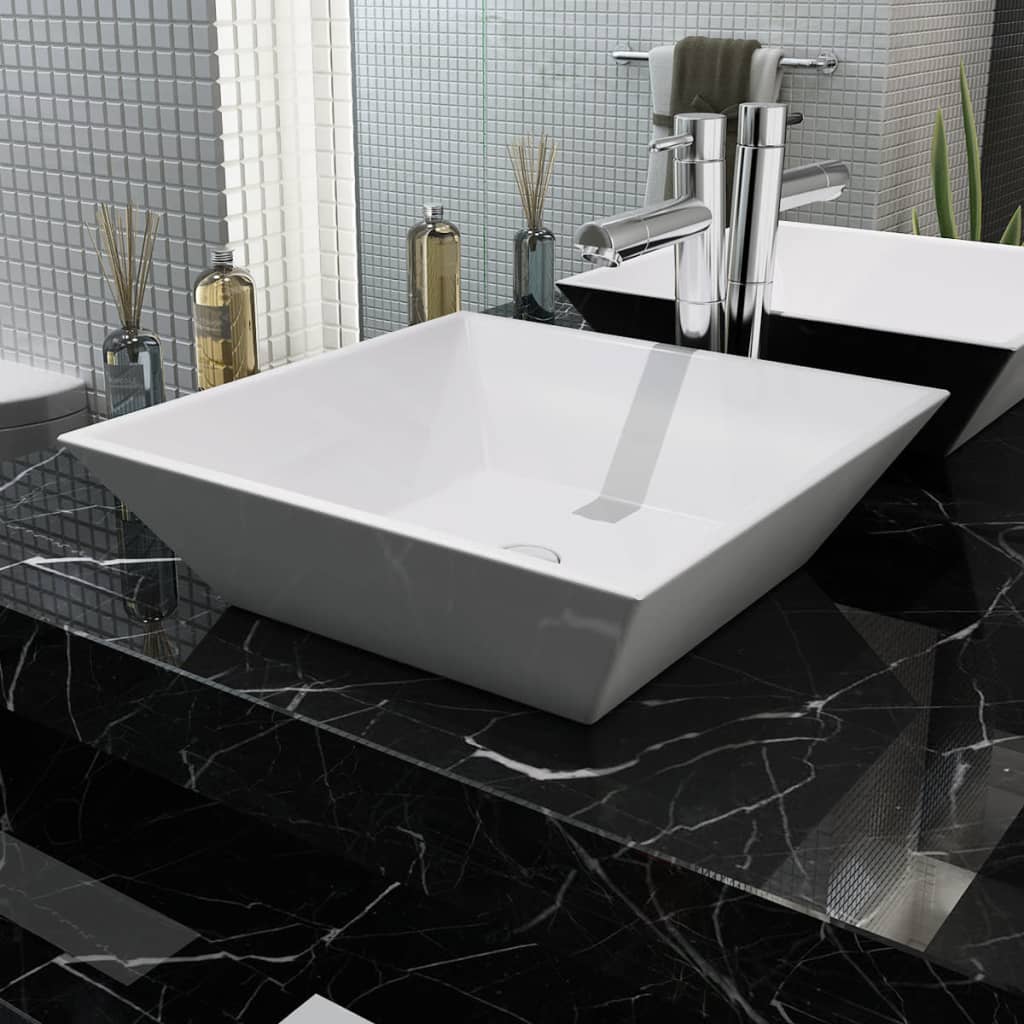 Basin Square Ceramic White 41.5x41.5x12 cm - Decor Base
