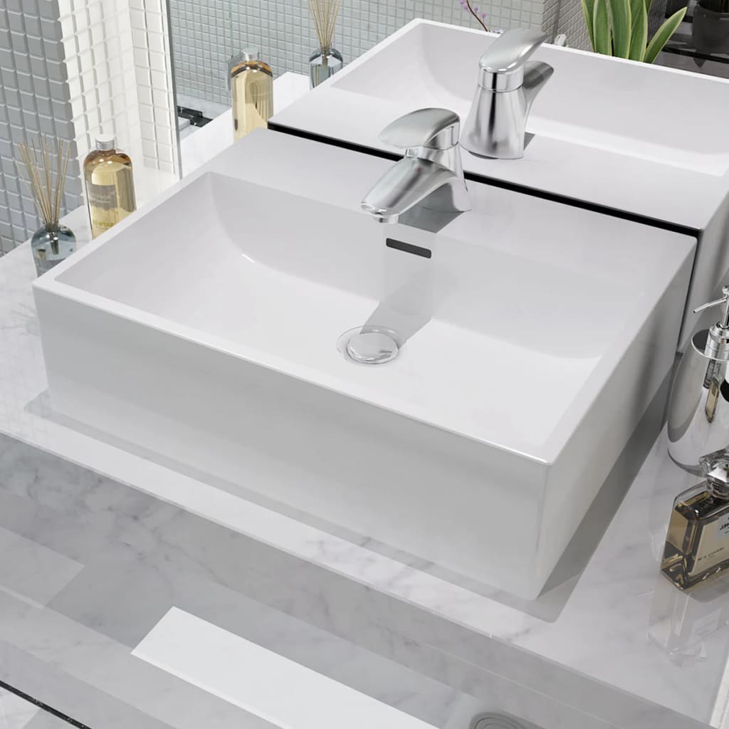 Basin with Faucet Hole Ceramic White 51.5x38.5x15 cm - The Home Maker