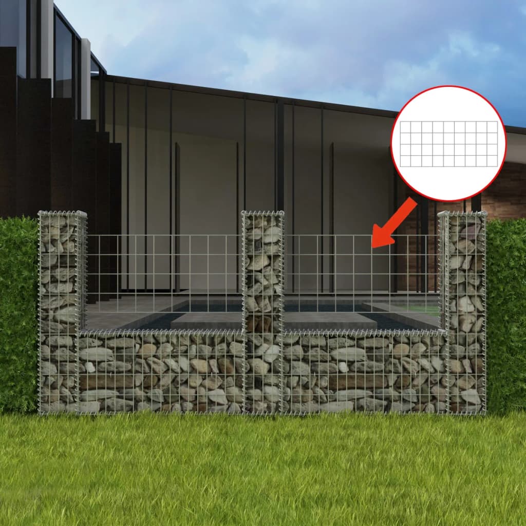 Gabion Basket U-Shape Galvanised Steel 240x20x100 cm - Sid & Sam