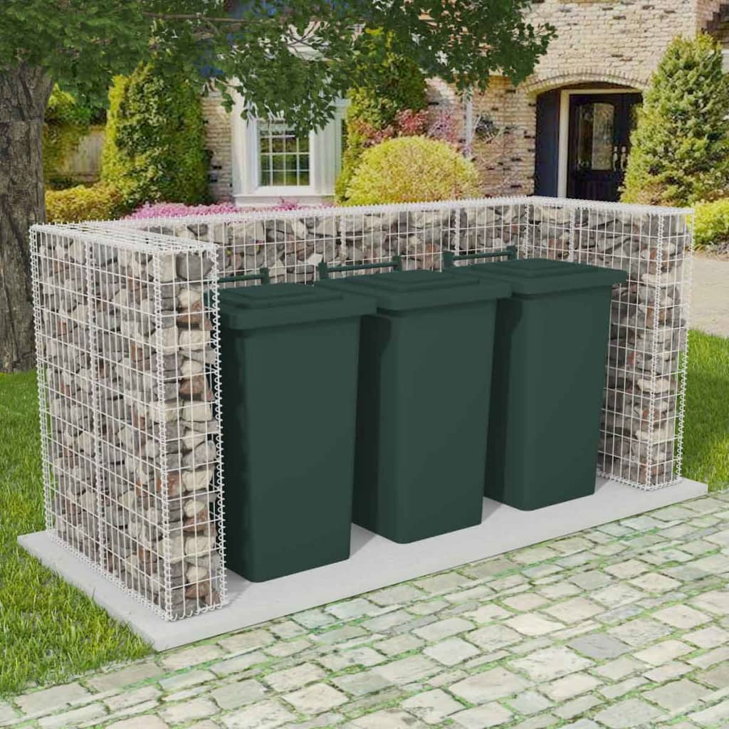 Gabion Triple Wheelie Bin Surround Steel 250x100x120 cm - Charlotte Dunes