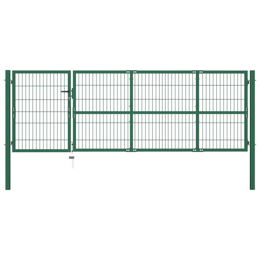 Garden Fence Gate with Posts 350x100 cm Steel Green - All Things Good
