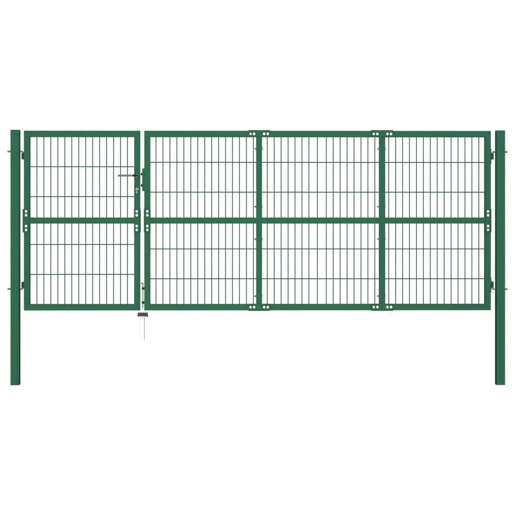 Garden Fence Gate with Posts 350x120 cm Steel Green - The Home Maker