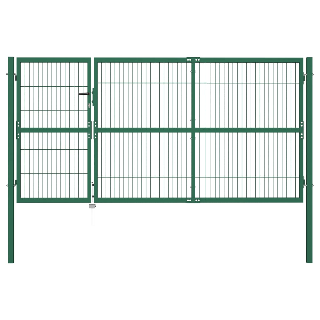 Garden Fence Gate with Posts 350x140 cm Steel Green - Merkel Designers