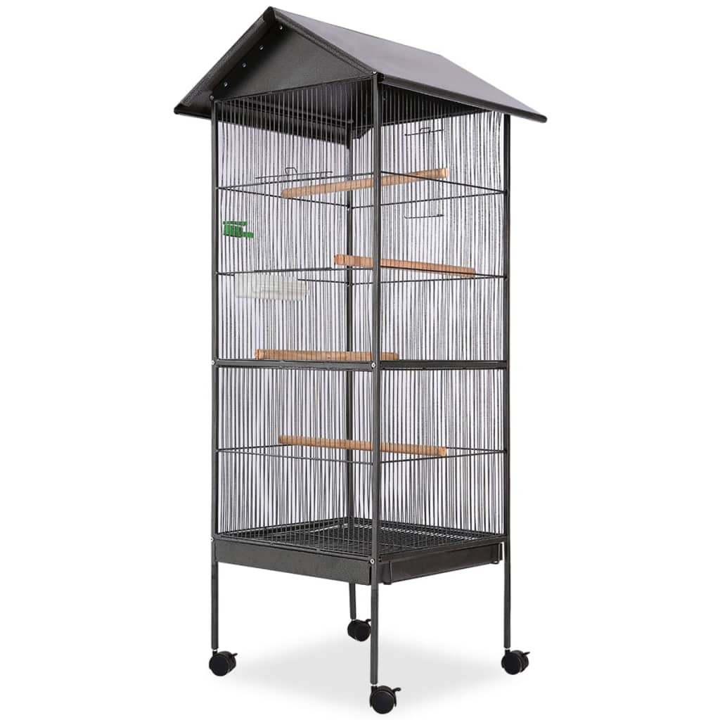 Bird Cage with Roof Black 66x66x155 cm Steel - Discount Dealers