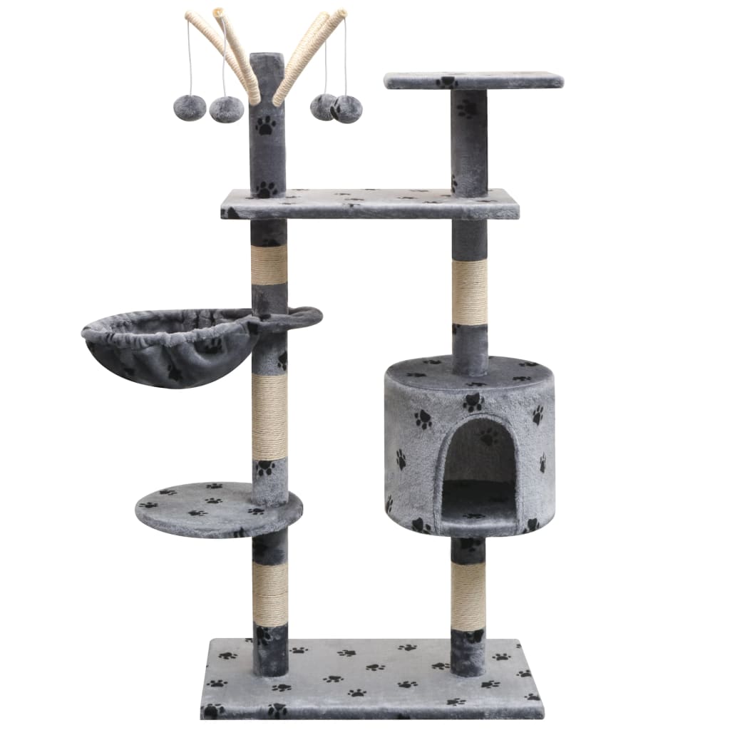 Cat Tree with Sisal Scratching Posts 125 cm Paw Prints Grey - All Things Good