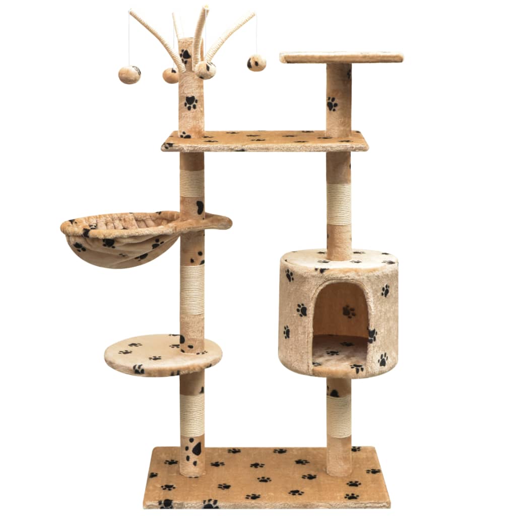 Cat Tree with Sisal Scratching Posts 125 cm Paw Prints Beige - All Things Good