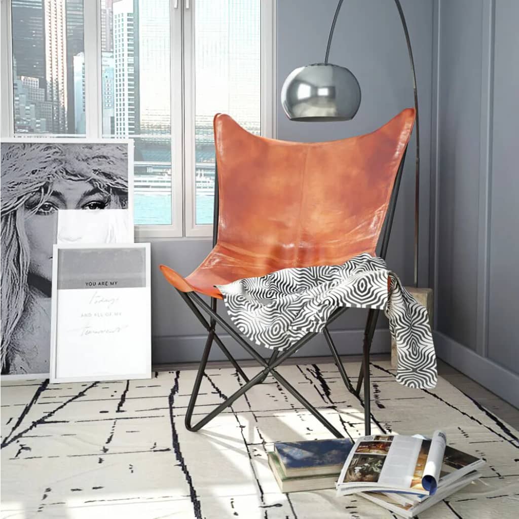 Butterfly Chair Brown Real Leather - Merkel Designers