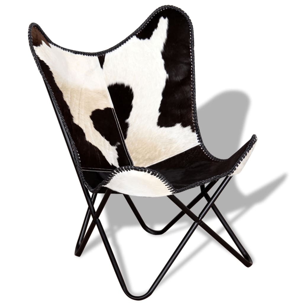 Butterfly Chair Black and White Real Cowhide Leather - Tyrell & Tyrell
