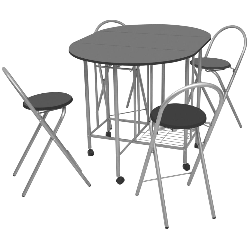 Five Piece Folding Dining Set MDF Black - Brittle & Co