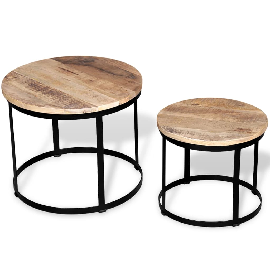 Two Piece Coffee Table Set Rough Mango Wood Round 40 cm/50 cm - Design Hut
