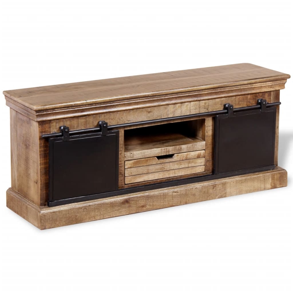 TV Cabinet with 2 Sliding Doors Solid Mango Wood 110x30x45 cm - Style and Chic