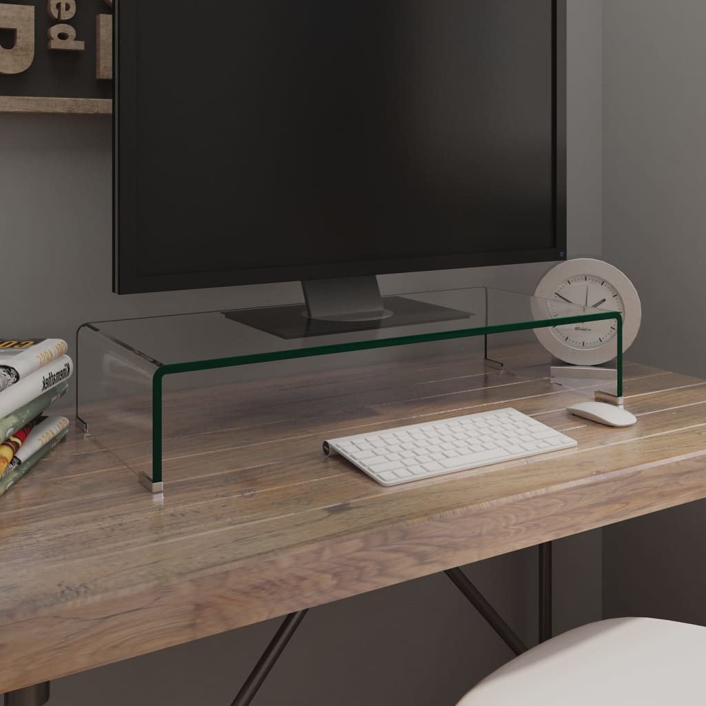 TV Stand/Monitor Riser Glass Clear 70x30x13 cm - Millennium Furniture
