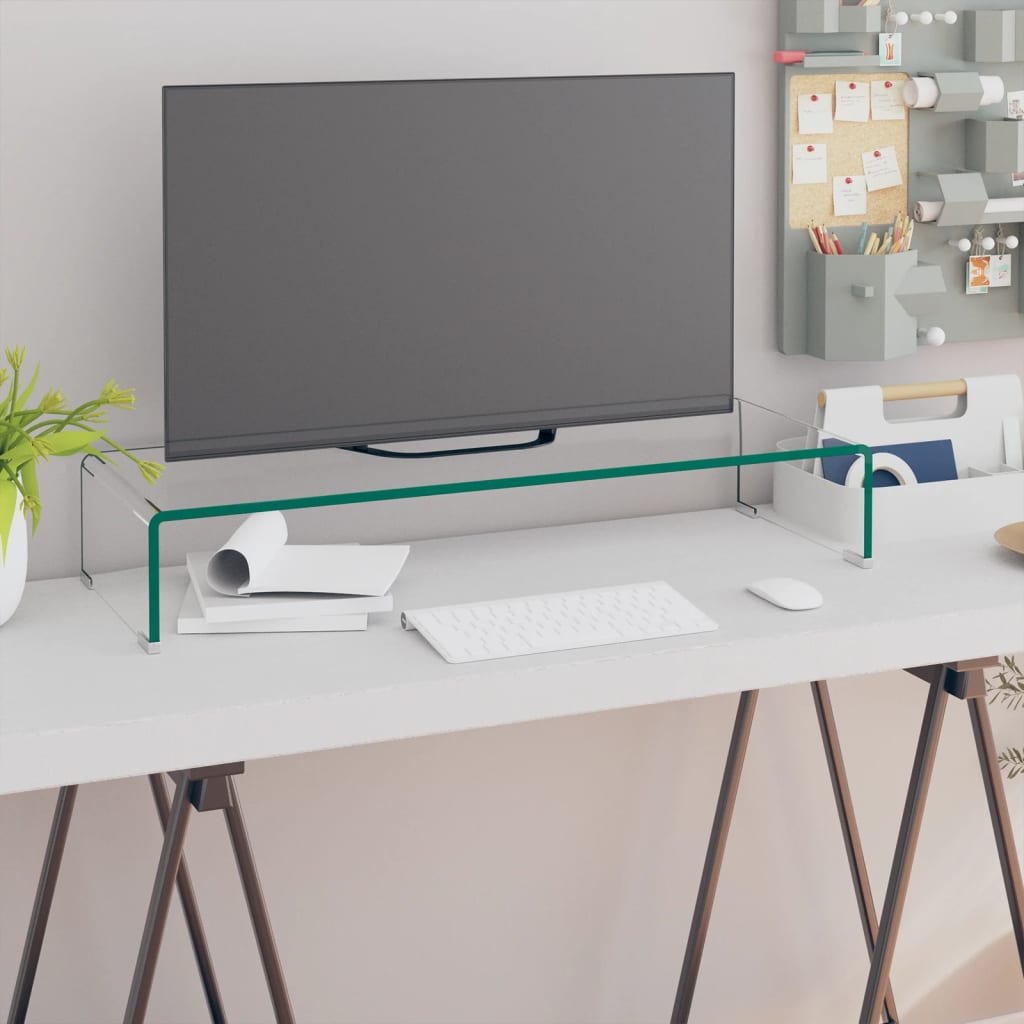 TV Stand/Monitor Riser Glass Clear 80x30x13 cm - Discount Dealers