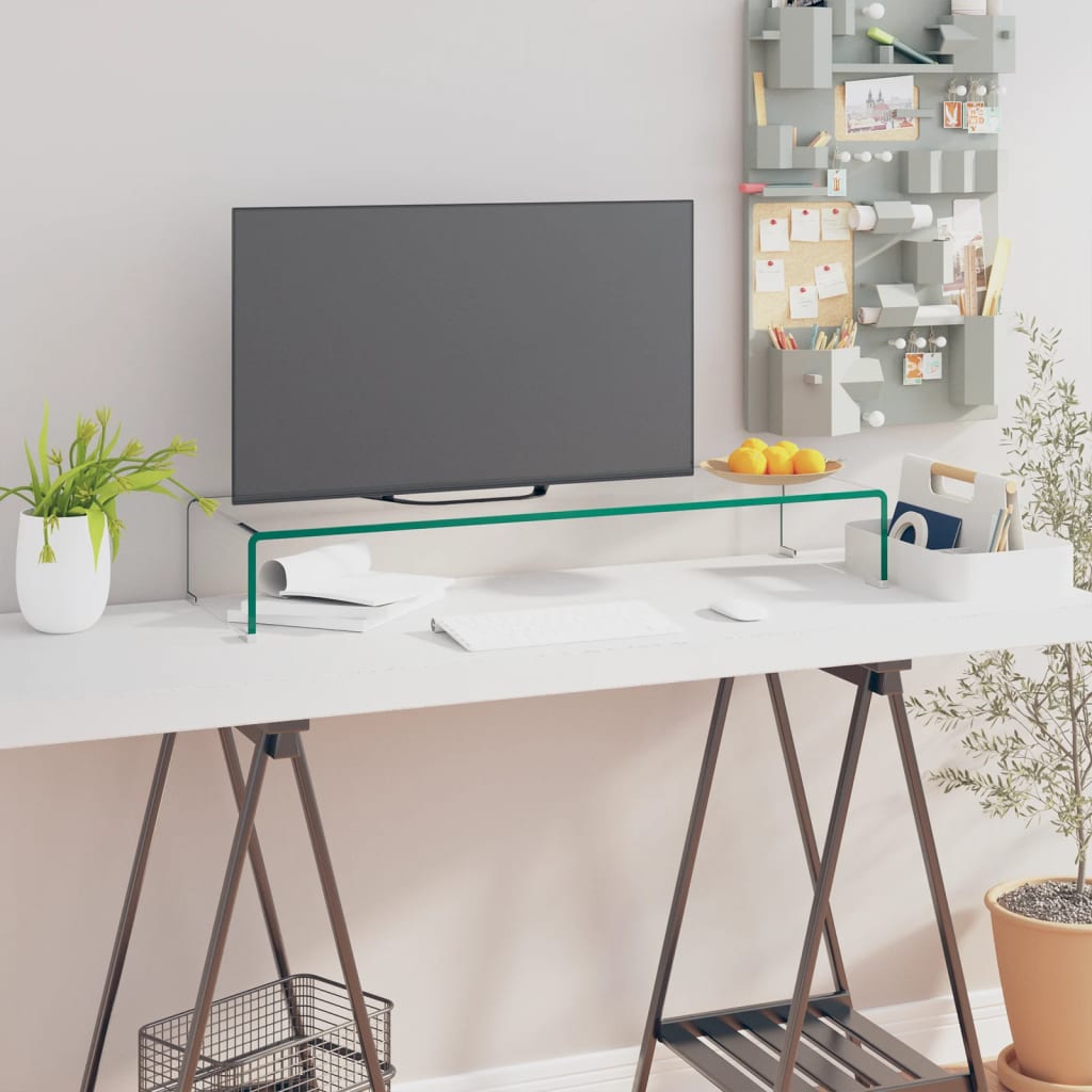 TV Stand/Monitor Riser Glass Clear 90x30x13 cm - Merlin Deals