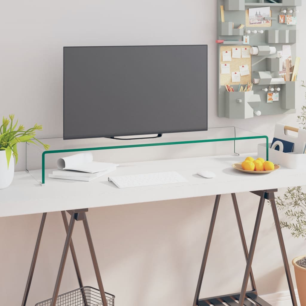 TV Stand/Monitor Riser Glass Clear 100x30x13 cm - Brittle & Co
