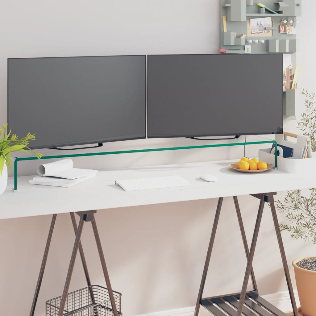 TV Stand/Monitor Riser Glass Clear 110x30x13 cm - Merkel Designers