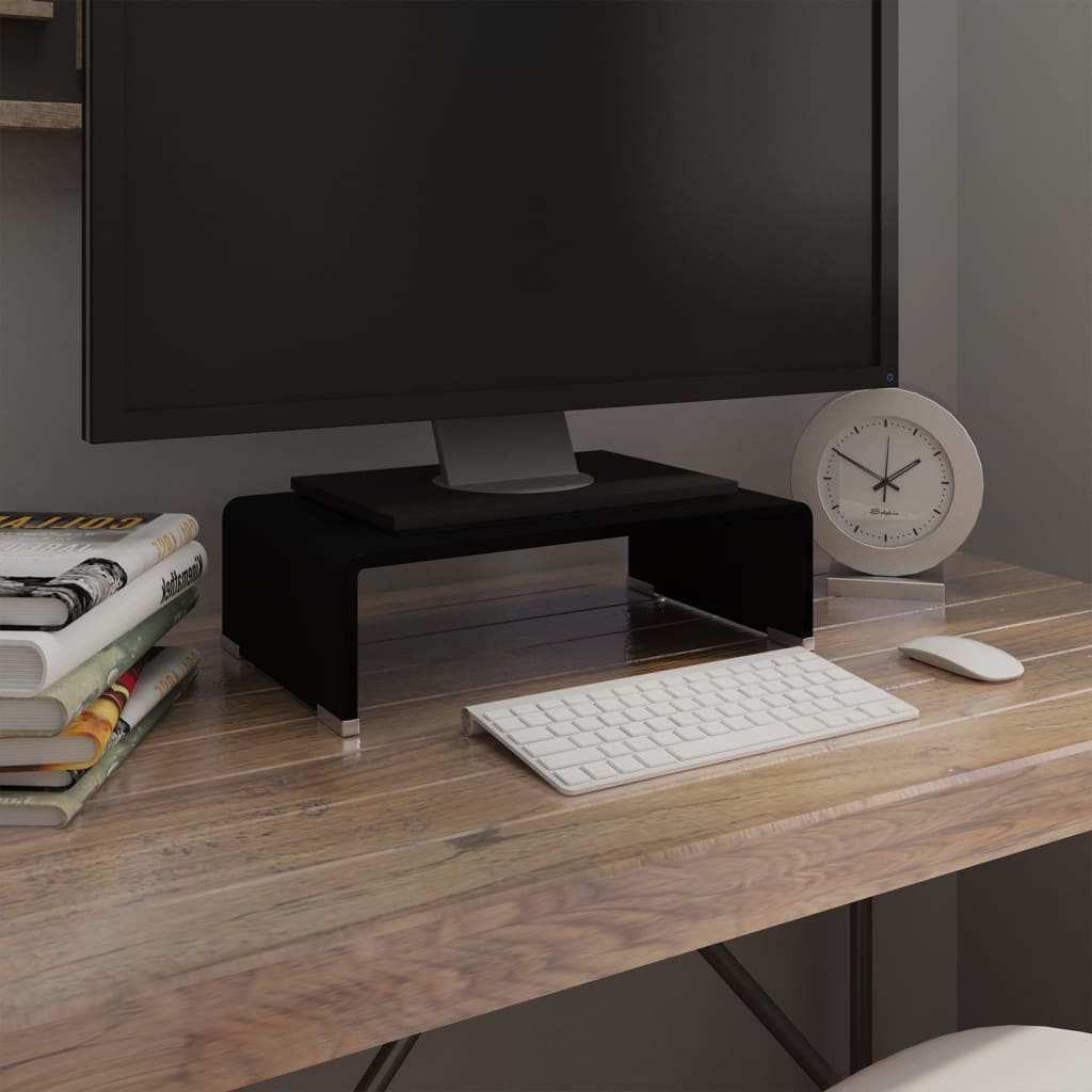 TV Stand/Monitor Riser Glass Black 40x25x11 cm - Style and Chic