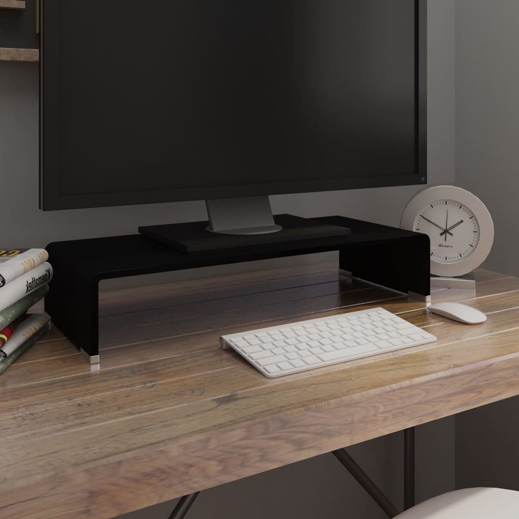 TV Stand/Monitor Riser Glass Black 60x25x11 cm - All Things Good