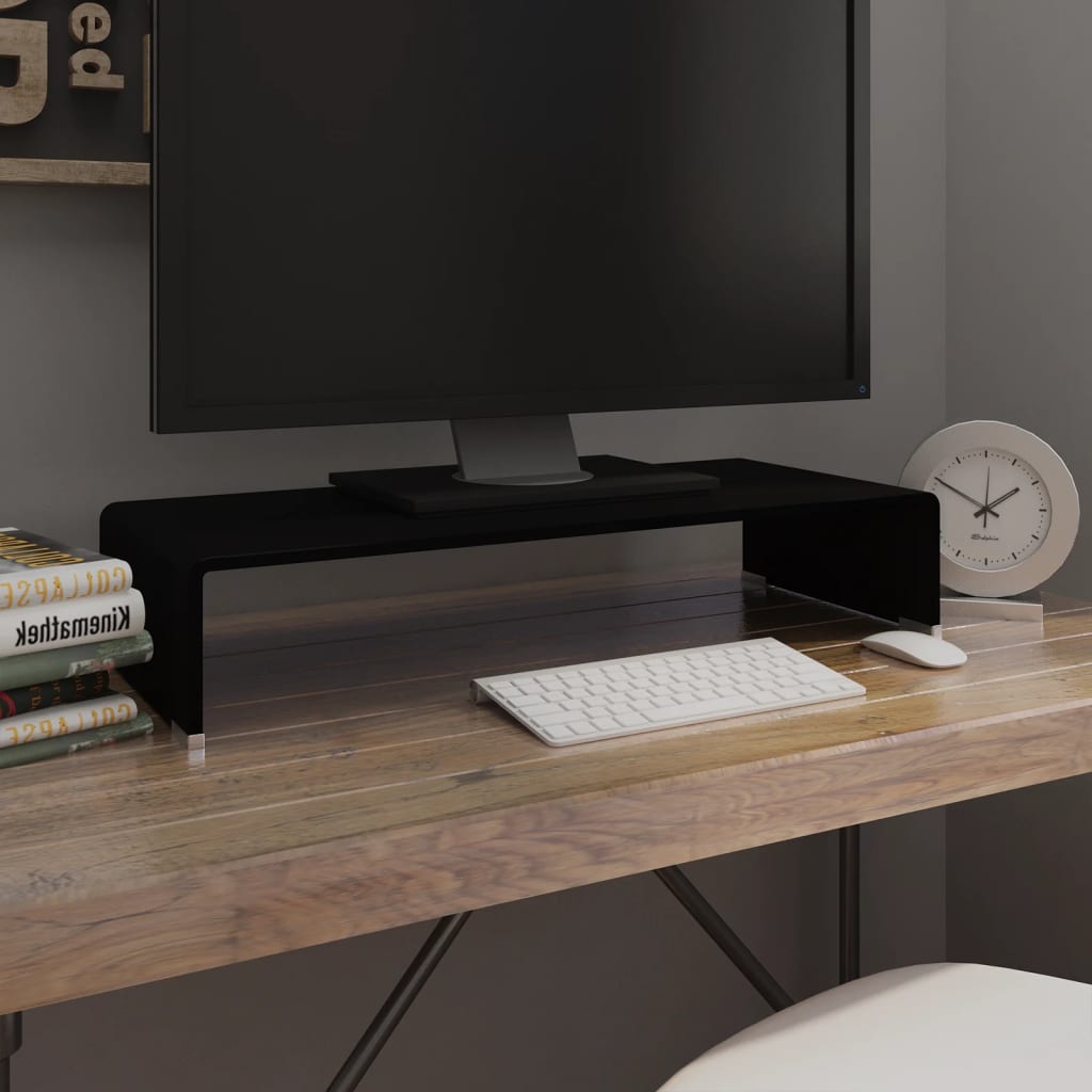 TV Stand/Monitor Riser Glass Black 70x30x13 cm - Discount Dealers
