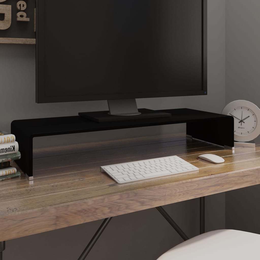 TV Stand/Monitor Riser Glass Black 80x30x13 cm - All Things Good