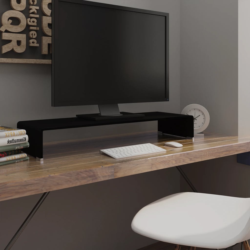 TV Stand/Monitor Riser Glass Black 90x30x13 cm - The Home Maker