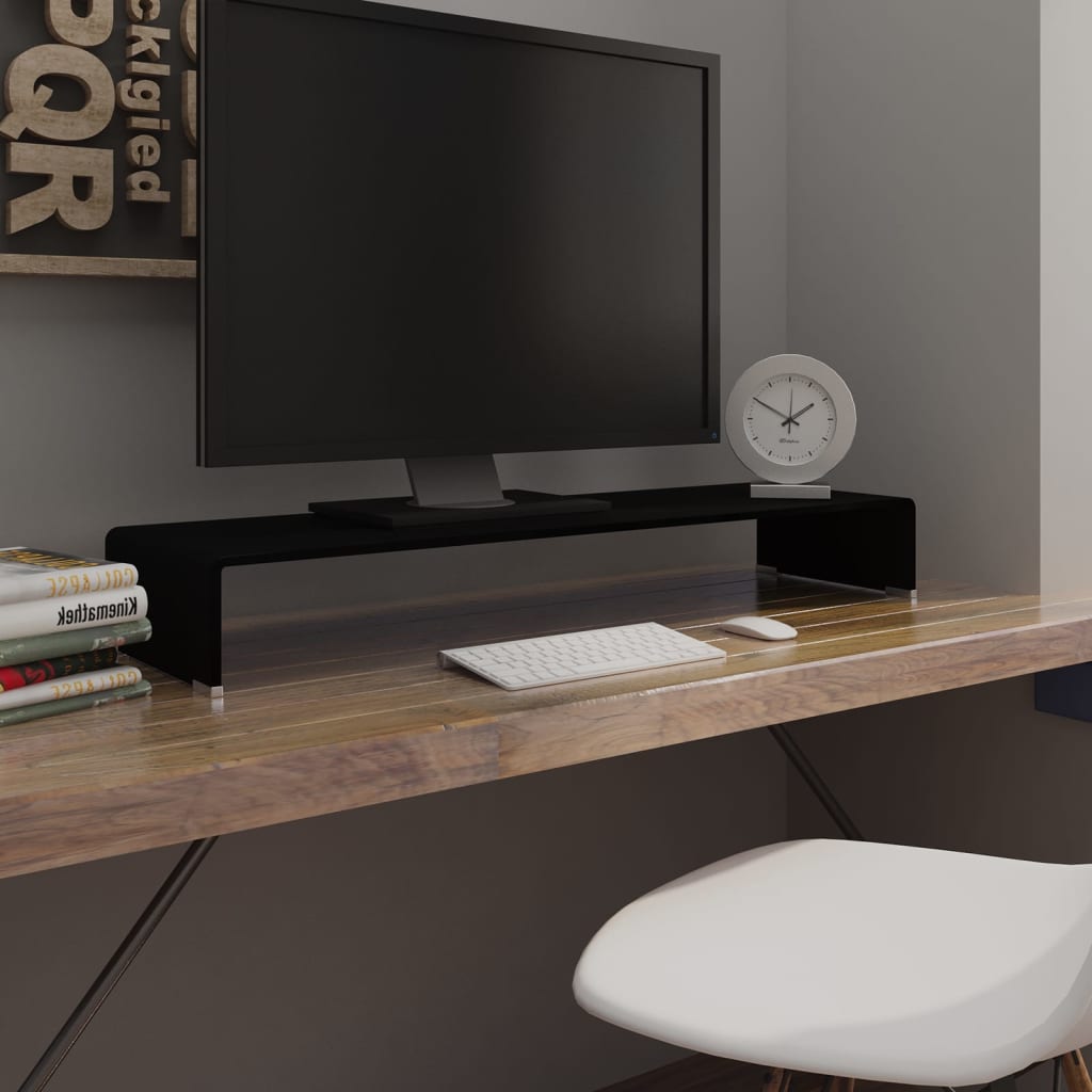 TV Stand/Monitor Riser Glass Black 100x30x13 cm - Merkel Designers
