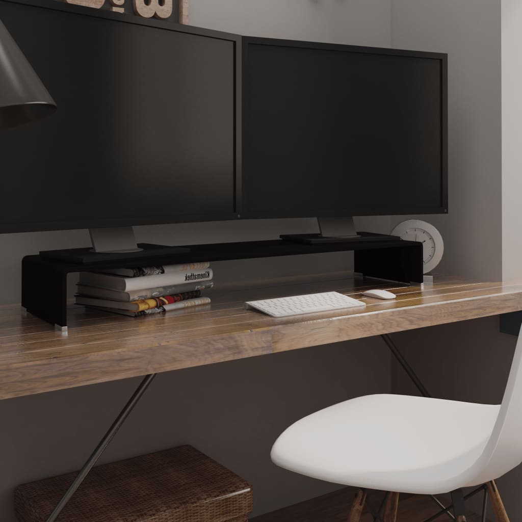 TV Stand/Monitor Riser Glass Black 110x30x13 cm - Millennium Furniture