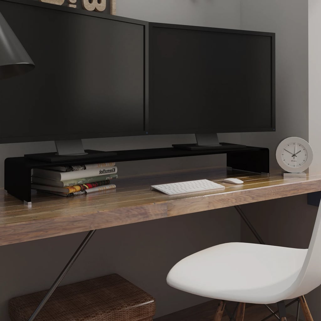 TV Stand/Monitor Riser Glass Black 120x30x13 cm - Style and Chic