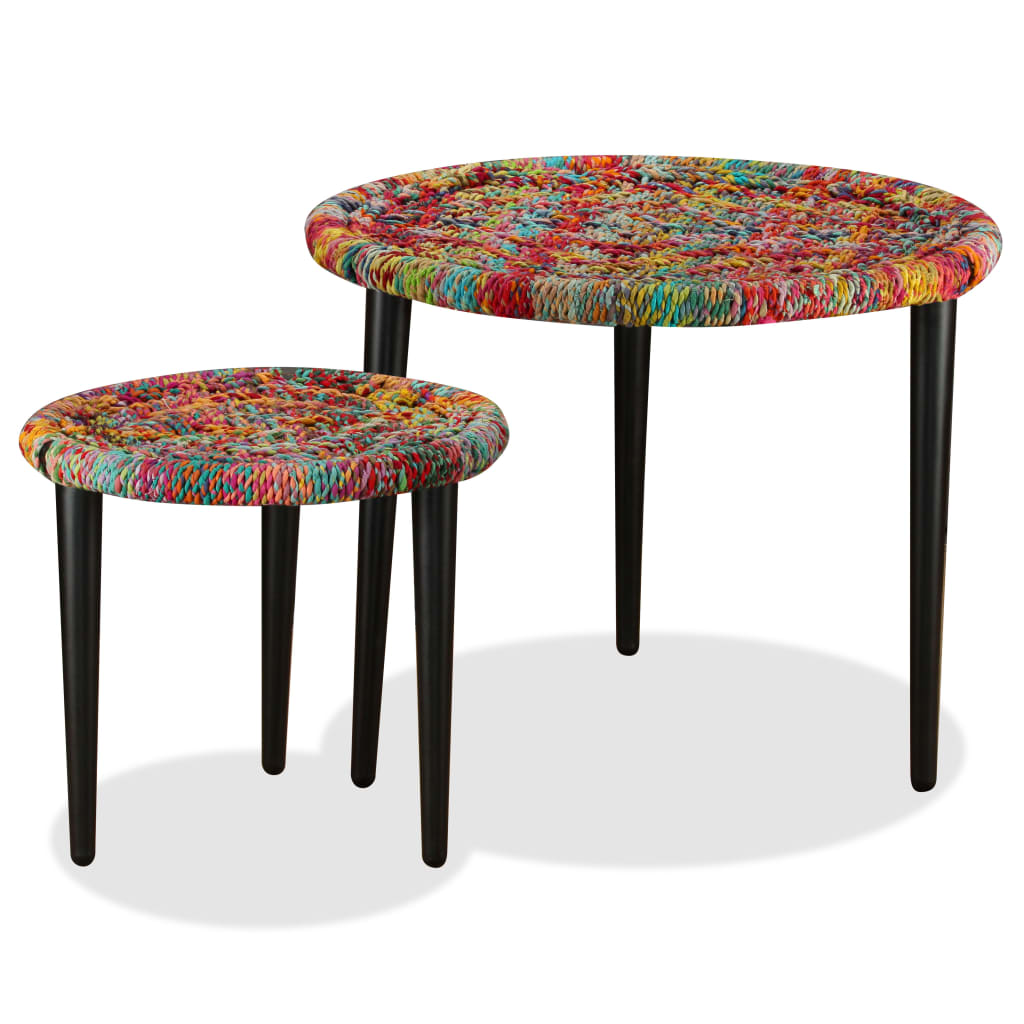 Coffee Table Set 2 Pieces Chindi Weave Details Multicolour - Design Hut