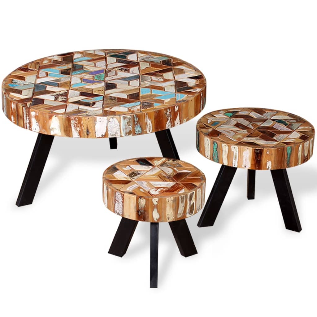Three Piece Coffee Table Set Solid Reclaimed Wood - Sid & Sam