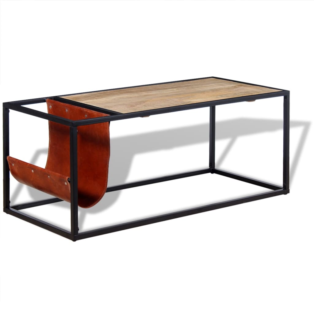 Coffee Table with Genuine Leather Magazine Holder 110x50x45 cm - Sid & Sam