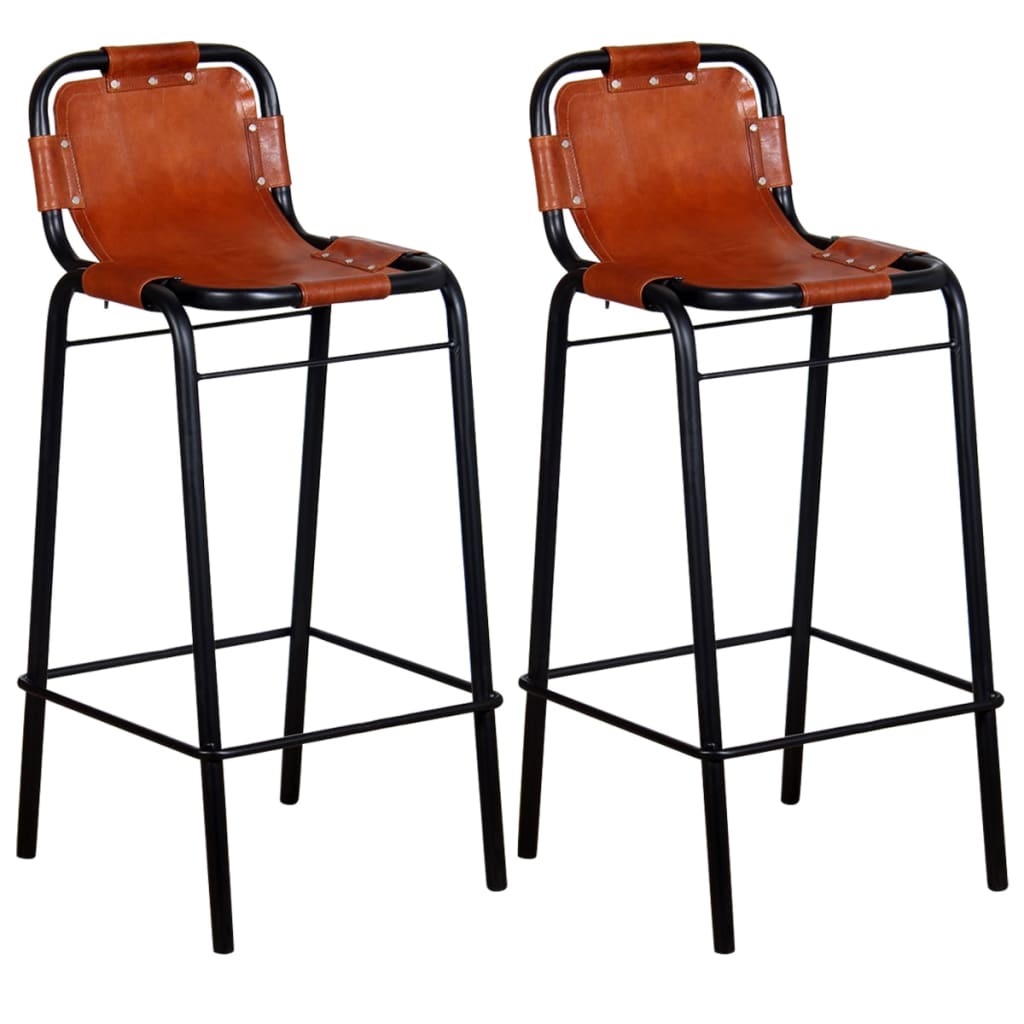 Bar Stools 2 pcs Real Leather - Merlin Deals