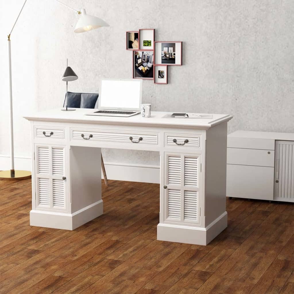 Double Pedestal Desk White 140x48x80 cm - The Home Maker