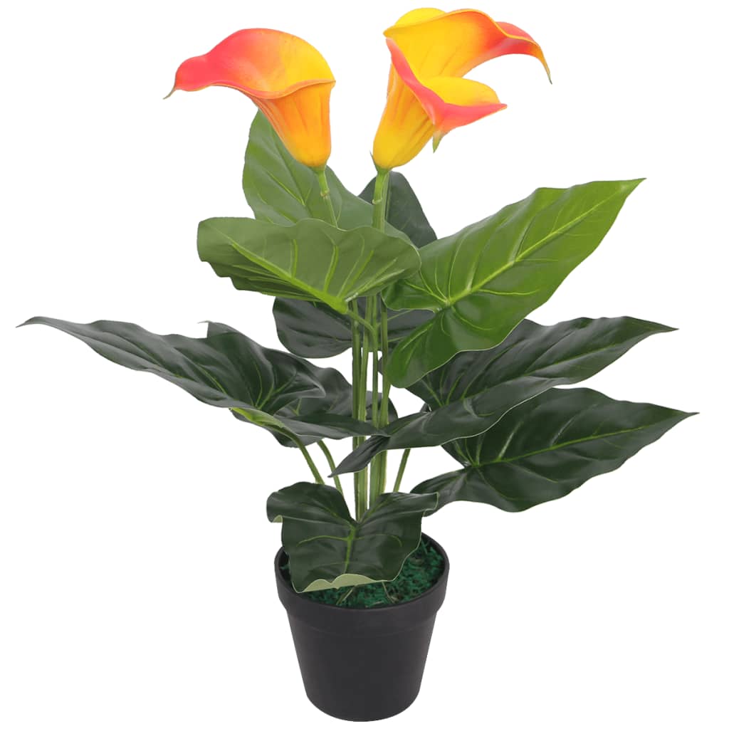 Artificial Calla Lily Plant with Pot 45 cm Red and Yellow - Unbeatable Bargains